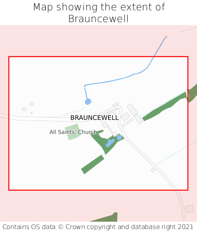 Map showing extent of Brauncewell as bounding box