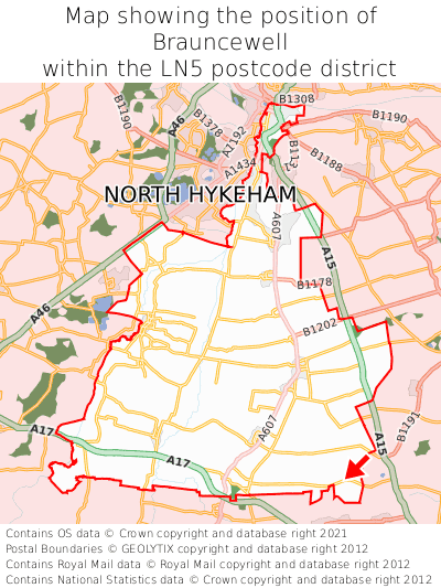 Map showing location of Brauncewell within LN5