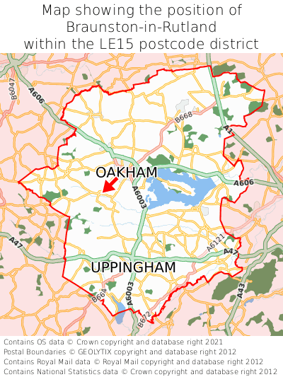 Map showing location of Braunston-in-Rutland within LE15