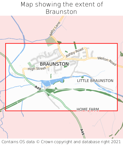 Map showing extent of Braunston as bounding box