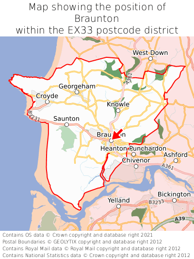 Map showing location of Braunton within EX33