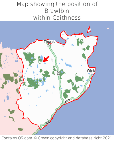 Map showing location of Brawlbin within Caithness
