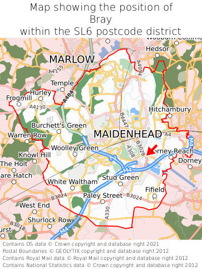 Map showing location of Bray within SL6