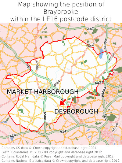 Map showing location of Braybrooke within LE16