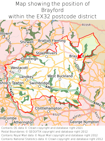 Map showing location of Brayford within EX32