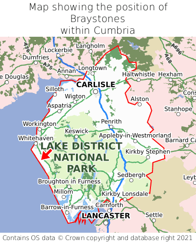 Map showing location of Braystones within Cumbria