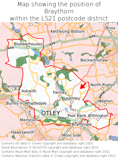 Map showing location of Braythorn within LS21