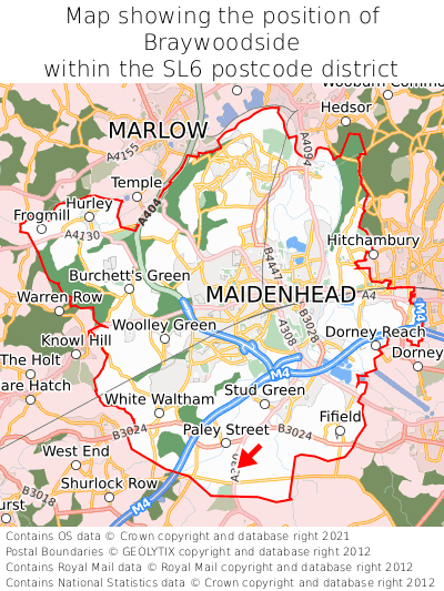 Map showing location of Braywoodside within SL6