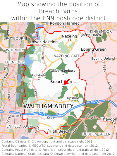 Map showing location of Breach Barns within EN9