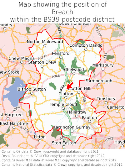 Map showing location of Breach within BS39