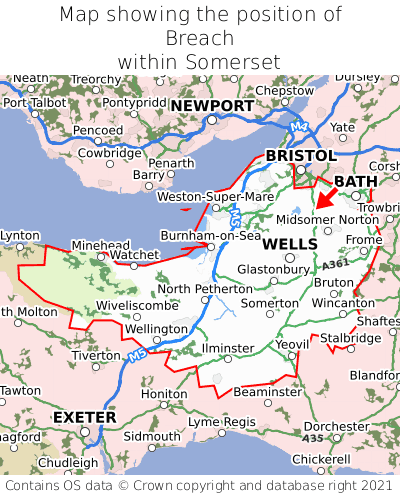 Map showing location of Breach within Somerset