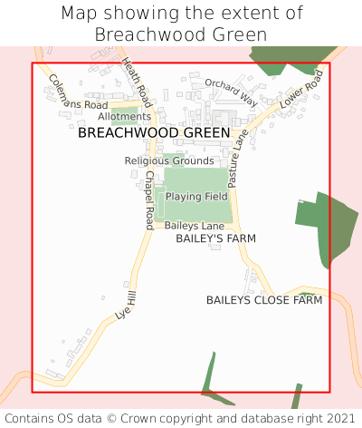 Map showing extent of Breachwood Green as bounding box