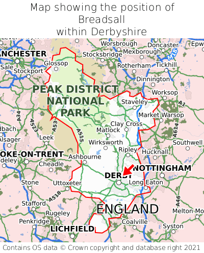 Map showing location of Breadsall within Derbyshire