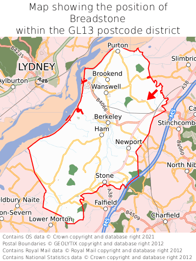 Map showing location of Breadstone within GL13