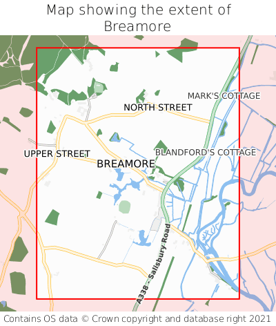 Map showing extent of Breamore as bounding box