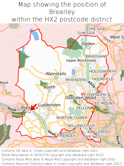 Map showing location of Brearley within HX2