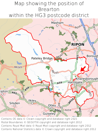 Map showing location of Brearton within HG3