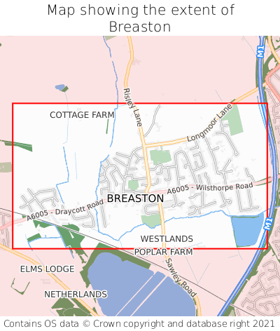 Map showing extent of Breaston as bounding box
