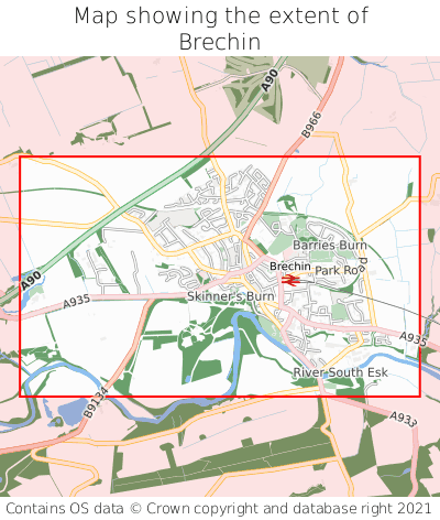 Map showing extent of Brechin as bounding box