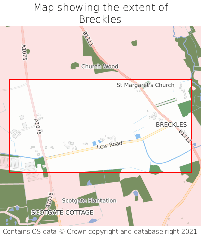 Map showing extent of Breckles as bounding box