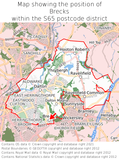 Map showing location of Brecks within S65