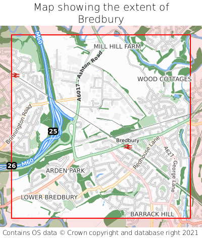 Map showing extent of Bredbury as bounding box