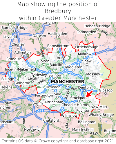 Map showing location of Bredbury within Greater Manchester