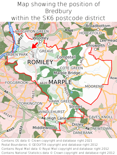 Map showing location of Bredbury within SK6