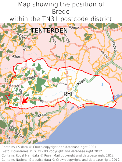 Map showing location of Brede within TN31