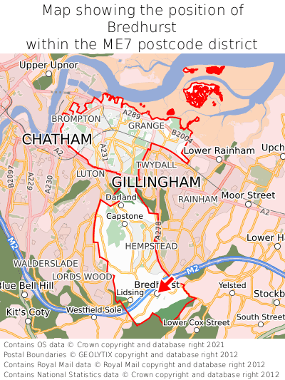 Map showing location of Bredhurst within ME7