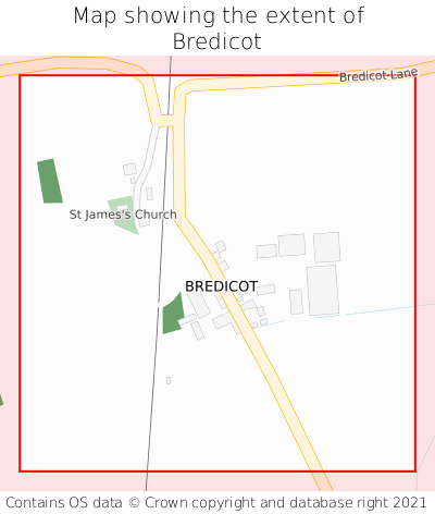 Map showing extent of Bredicot as bounding box