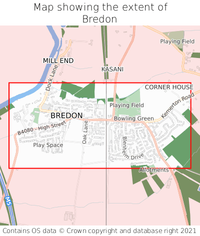 Map showing extent of Bredon as bounding box