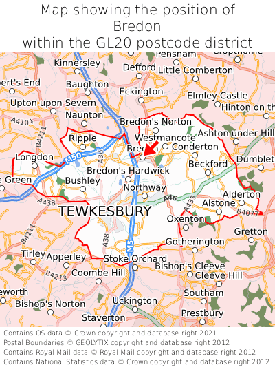 Map showing location of Bredon within GL20