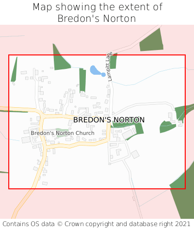 Map showing extent of Bredon's Norton as bounding box