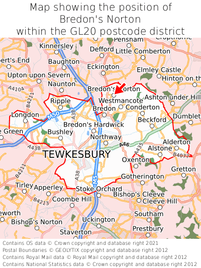 Map showing location of Bredon's Norton within GL20