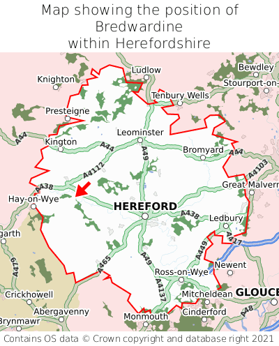 Map showing location of Bredwardine within Herefordshire