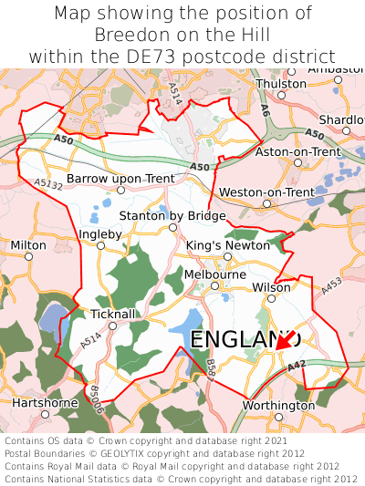 Map showing location of Breedon on the Hill within DE73