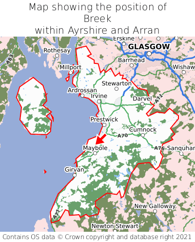 Map showing location of Breek within Ayrshire and Arran