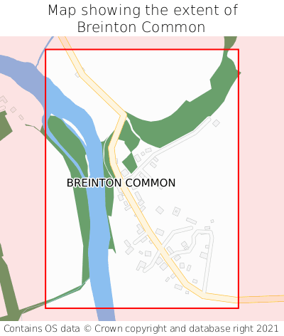 Map showing extent of Breinton Common as bounding box