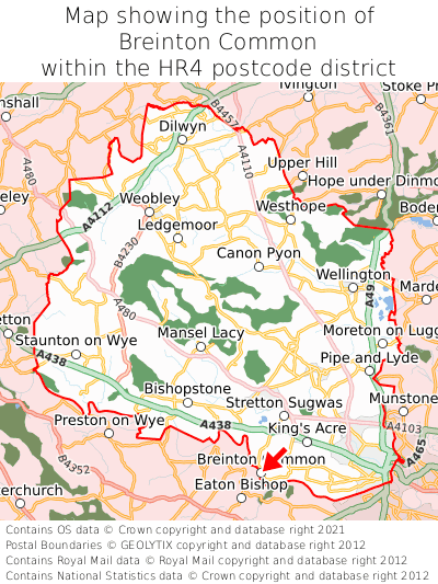 Map showing location of Breinton Common within HR4
