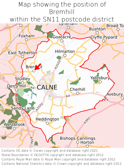 Map showing location of Bremhill within SN11