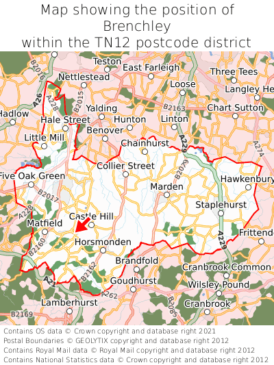 Map showing location of Brenchley within TN12