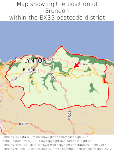 Map showing location of Brendon within EX35