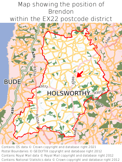 Map showing location of Brendon within EX22