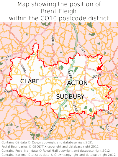 Map showing location of Brent Eleigh within CO10