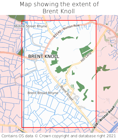 Map showing extent of Brent Knoll as bounding box
