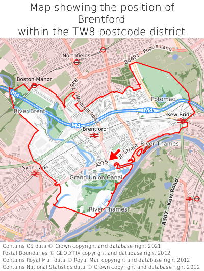 Map showing location of Brentford within TW8