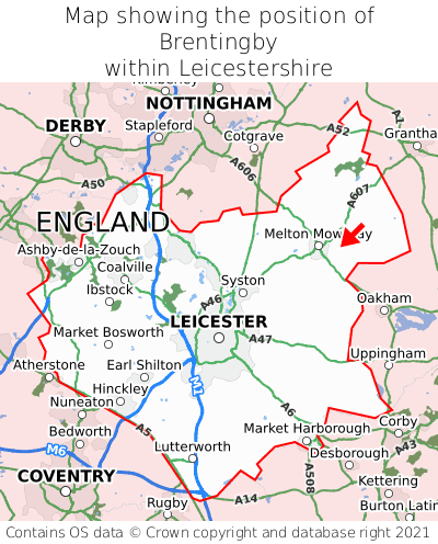 Map showing location of Brentingby within Leicestershire