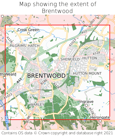Map showing extent of Brentwood as bounding box