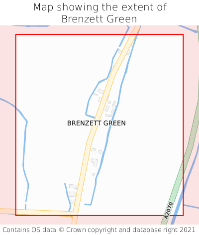 Map showing extent of Brenzett Green as bounding box